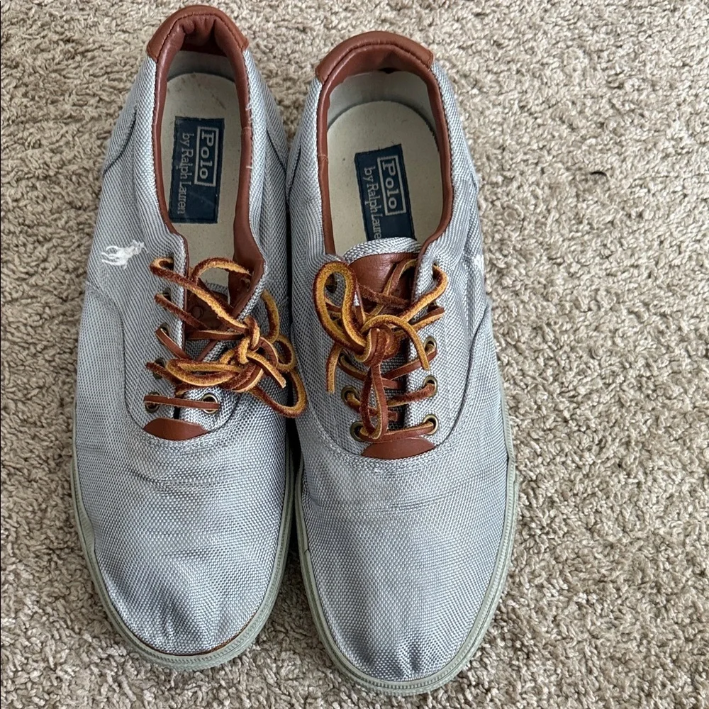 Polo by Ralph Lauren Men's Gray Sneakers with Brown Accents